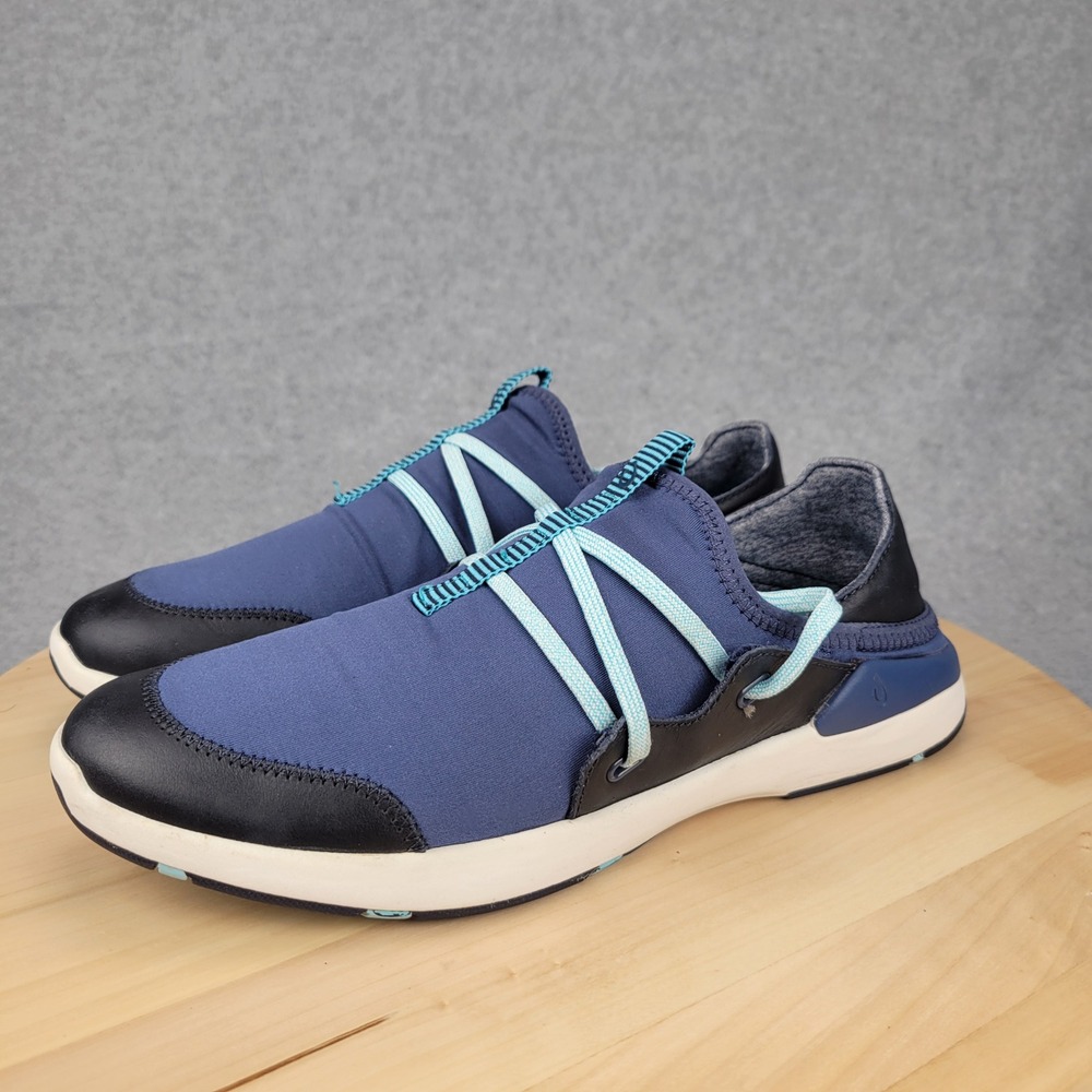 OluKai Mikili Sneakers Women 8.5 Blue Black Leather Slip On 20366